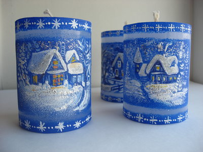 СВЕЧИ ДЕКОРАТИВНЫЕ с Новогодним пейзажем(ручная работа)